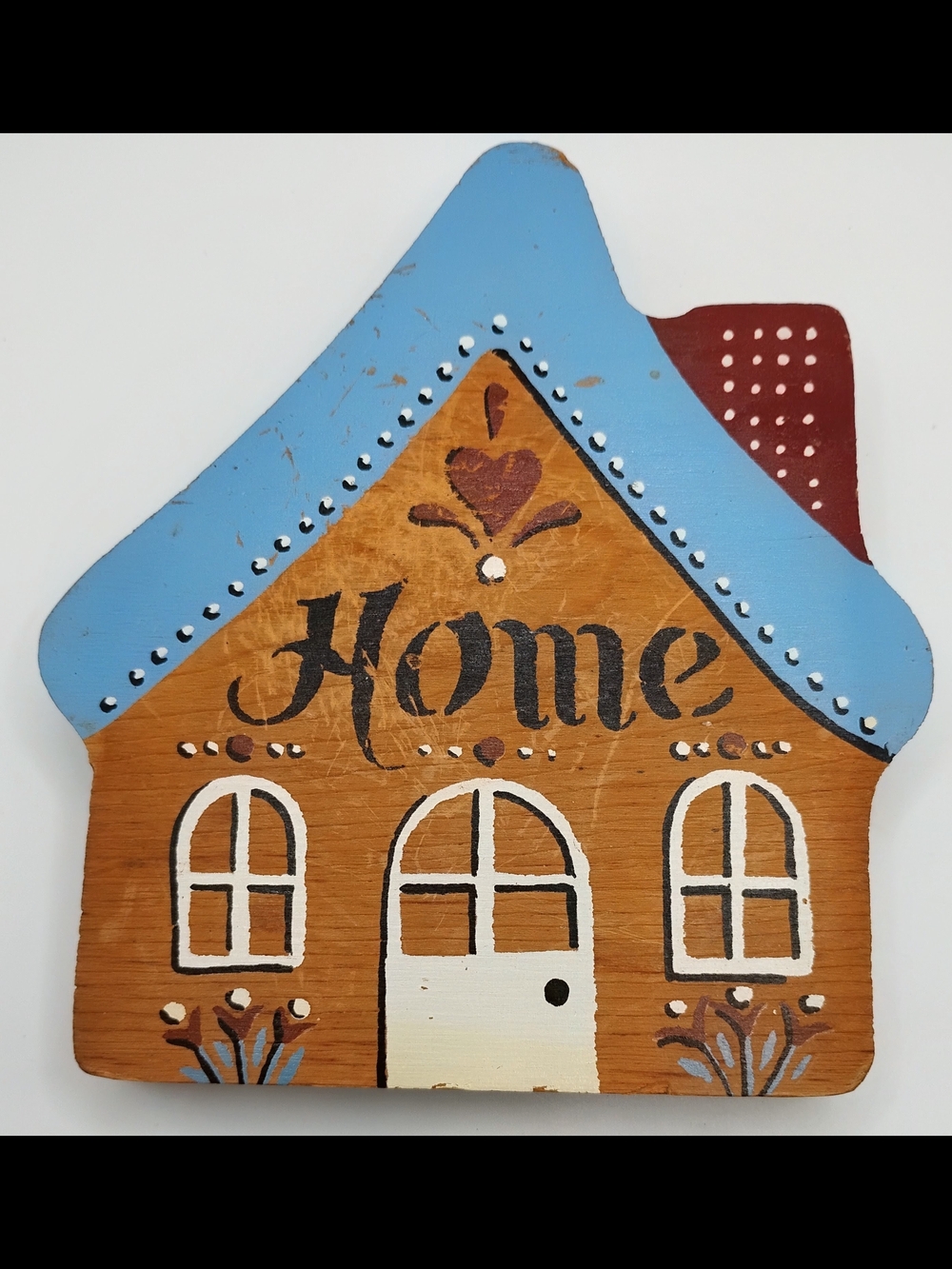 Hand-Painted Wooden Heart & Home Wall Decor in Brown Blue Burgundy - Picture 7 of 7